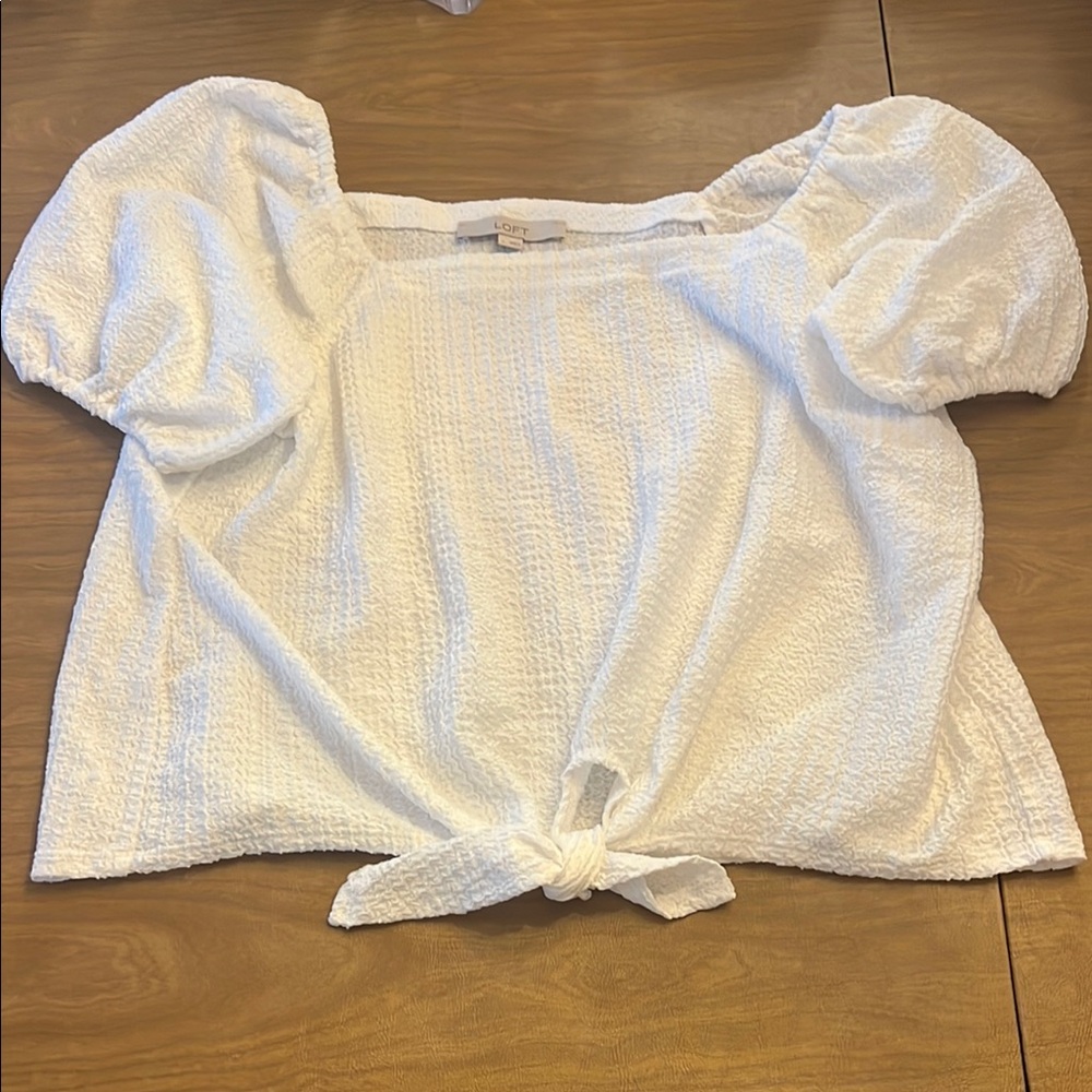 White Puff Sleeve Tie-Front Top